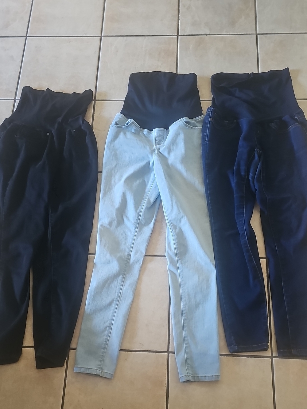 3-Pack Maternity Jeggings Set - Black, Dark Blue, Light Blue Bundle